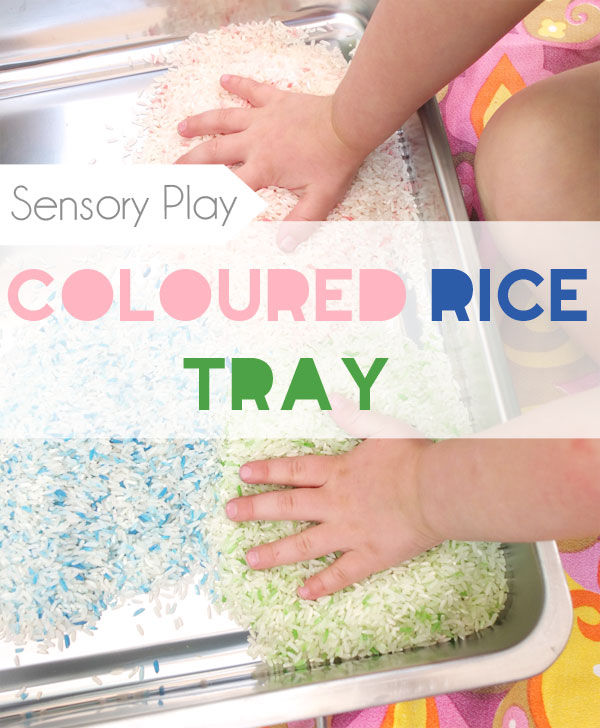 Sensory Play colored rice tray