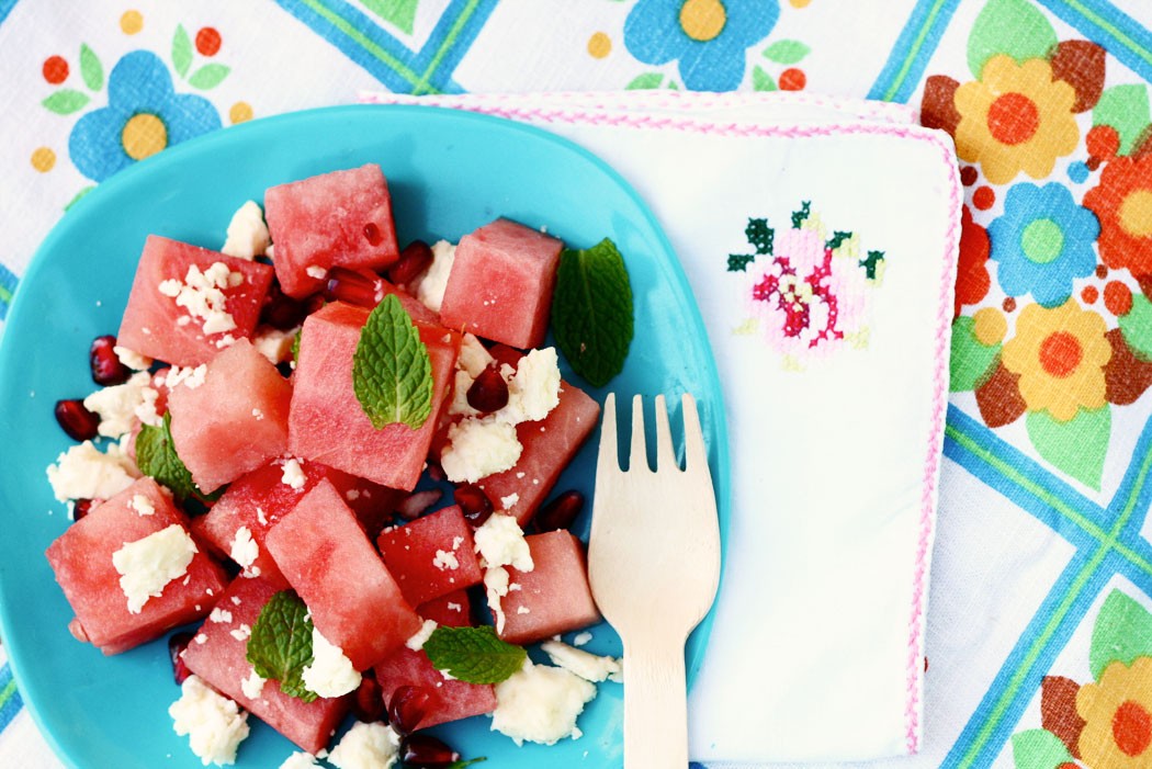 Watermelon Feta and pomergranate salad recipe mypoppet.com.au