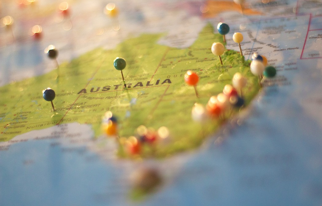 map of Australia with pins