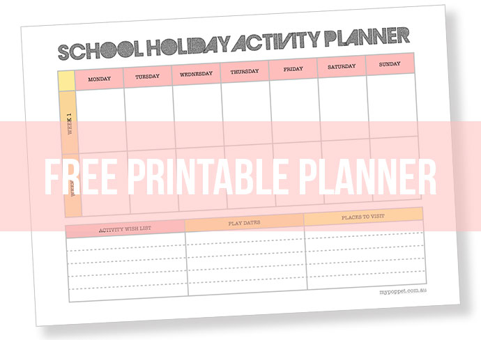 School Holiday Activity planner Free Printable 