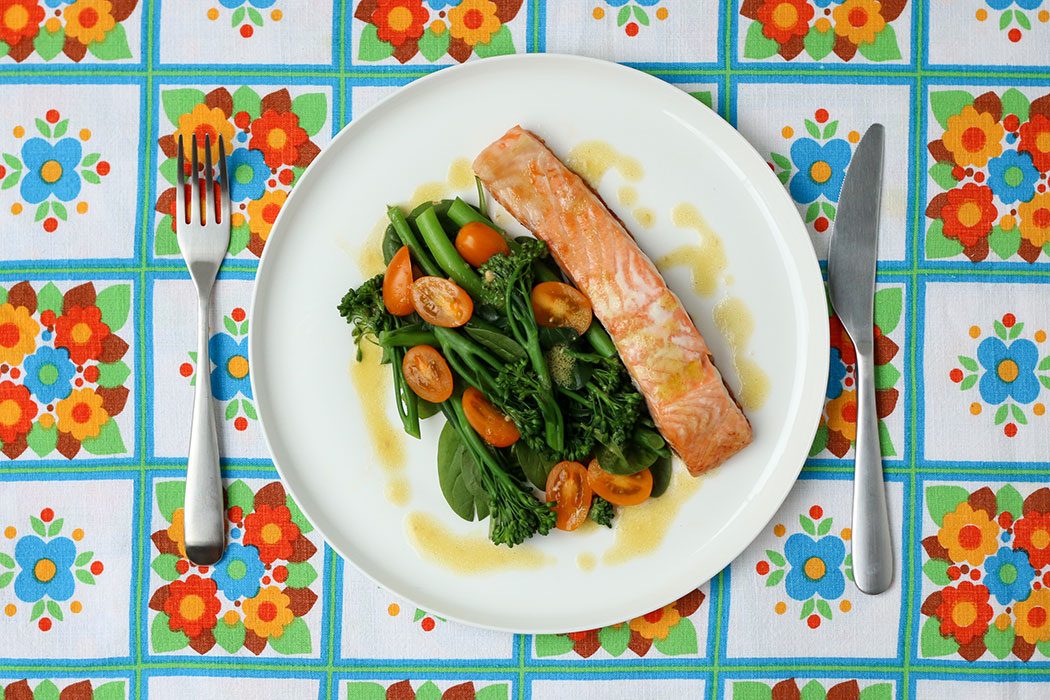 Roasted Salmon with veggies and lemon sauce - mypoppet.com.au