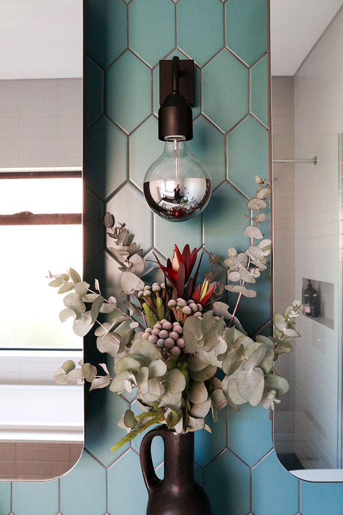 Bathroom vanity with teal tiles - mypoppet.com.au