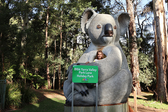 Giant Koala Kids of all ages will enjoy the playground areas at the Yarra Valley Park Lane Holiday Park.