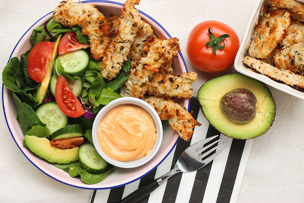 Recipe Coconut Chicken Strips with Spicy Mayo Dipping Sauce - mypoppet.com.au