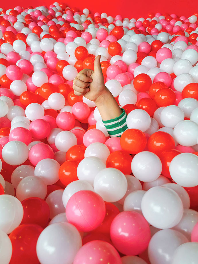 Ball pit thumbs up at christmasland melbourne mypoppet.com.au