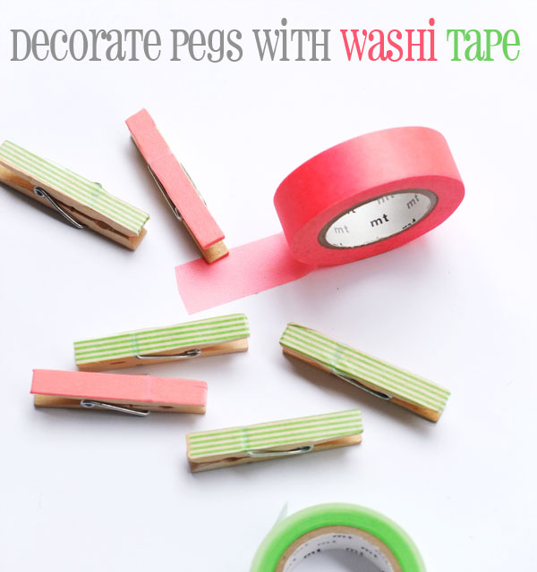 Washi tape on pegs green pink neon