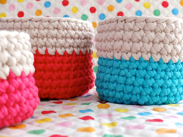 Color block crochet baskets neon