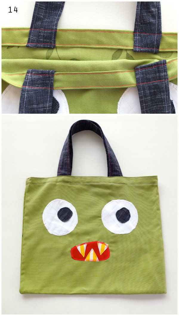 Monster face tote book bag