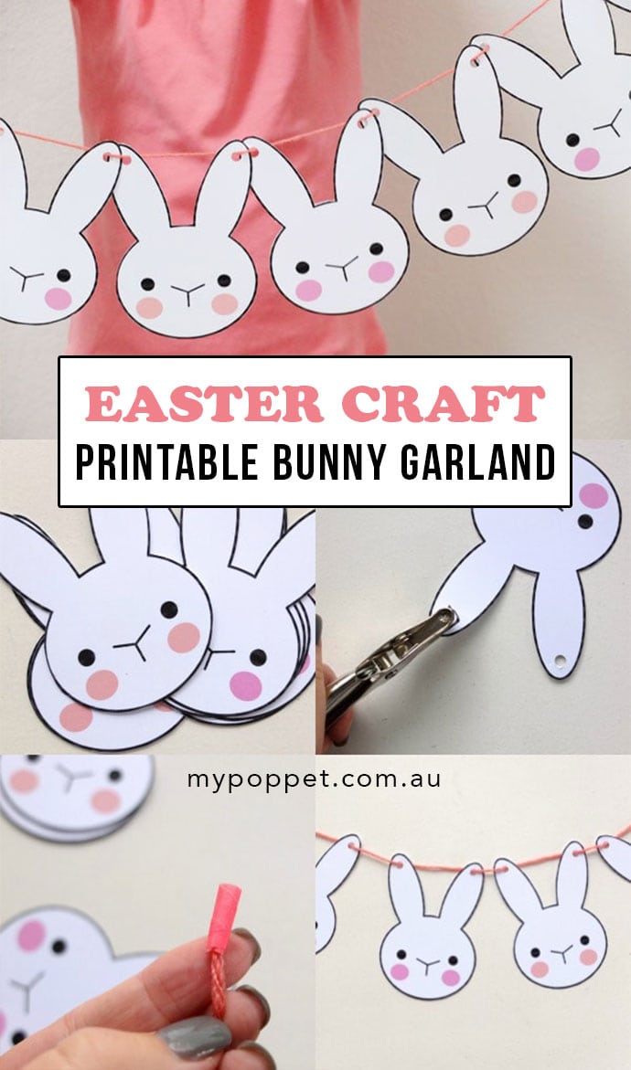 Collage showing the steps required to make a Easter Bunny Garland - mypoppet.com.au