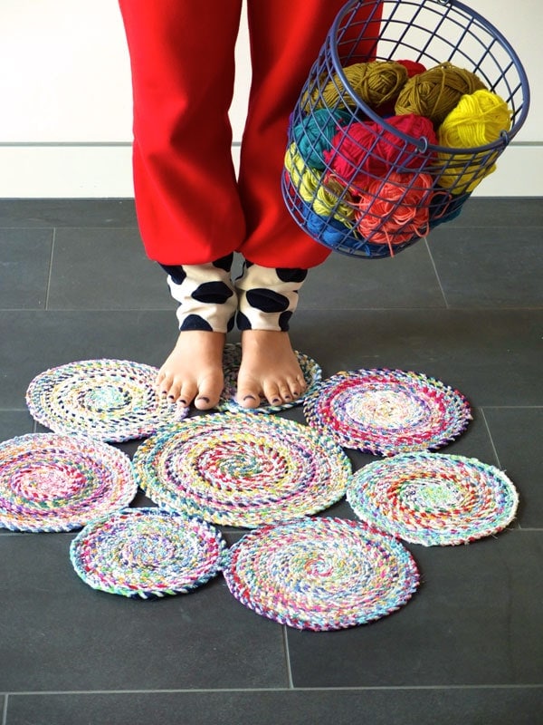 Recycled Fabric Twine Spiral Mat - Rag Rug