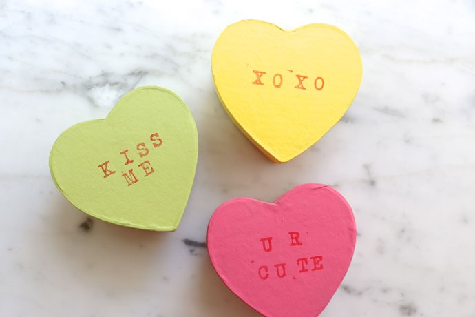 Kids Craft: Make some cute conversation heart gift boxes for Valentine's Day or inexpenive wedding favors