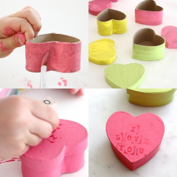 Kids can easily make cute heart shaped gift boxes for a Valentine's day gift