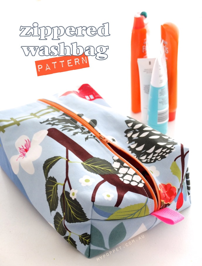 Zippered box shaped wash bag with waterproof lining - free pattern