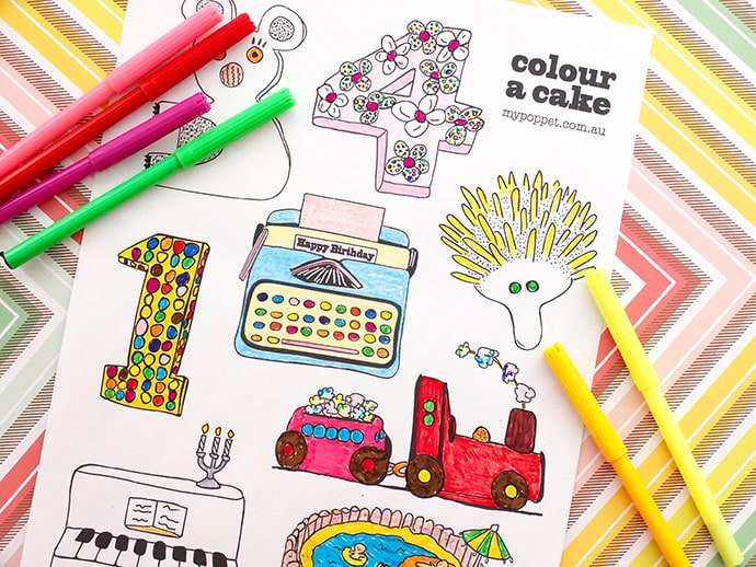 Children's Birthday Cake book coloring pages - Printable