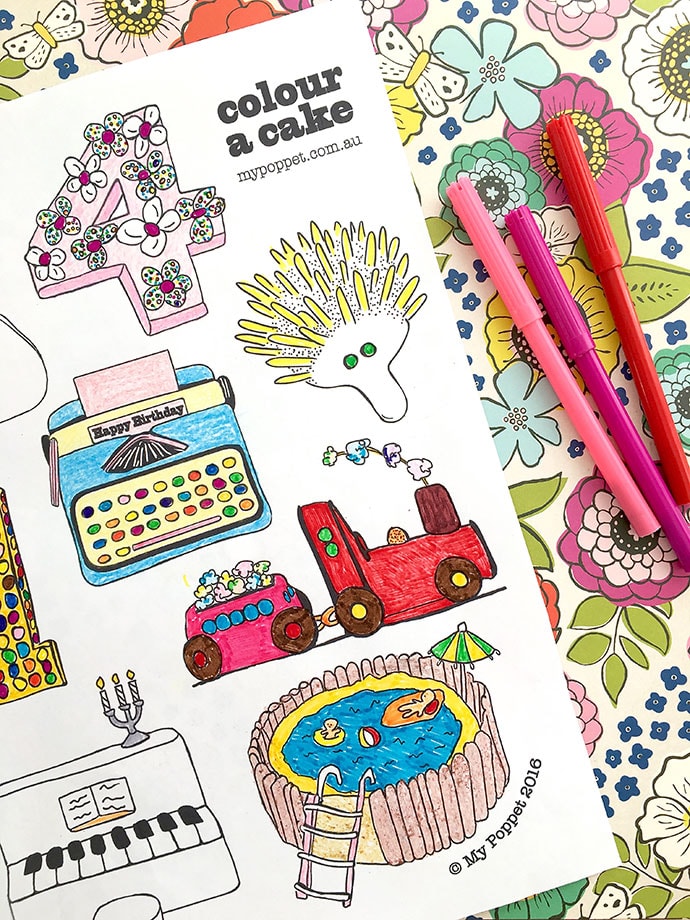 Children's Birthday Cake book coloring pages - Printable