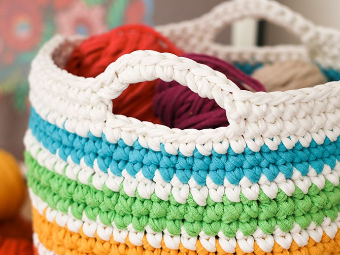 FREE Crochet pattern, rainbow storage basket mypoppet.com.au