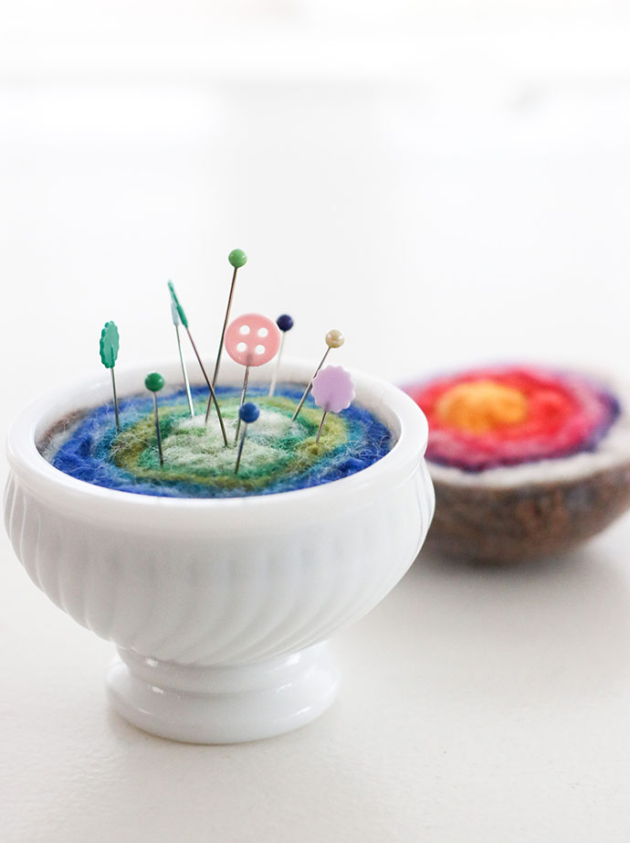 wet felted pincushion