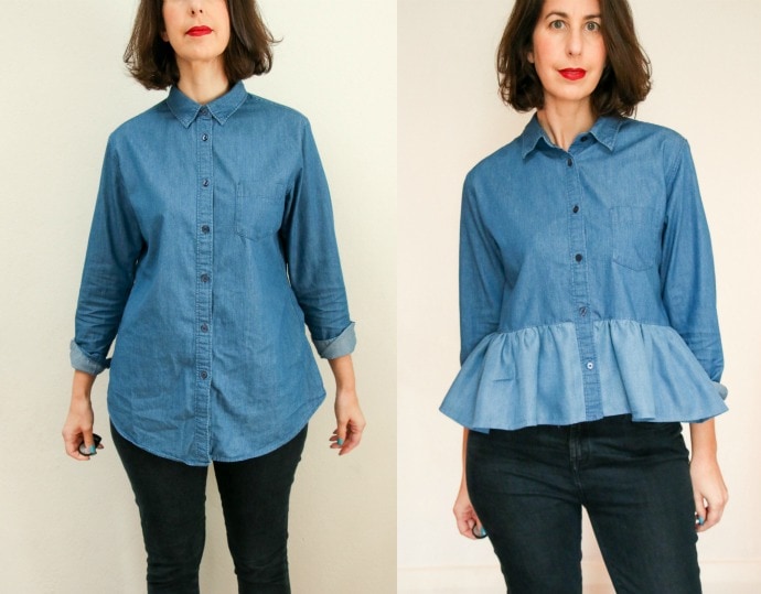 denim shirt refashion before and after