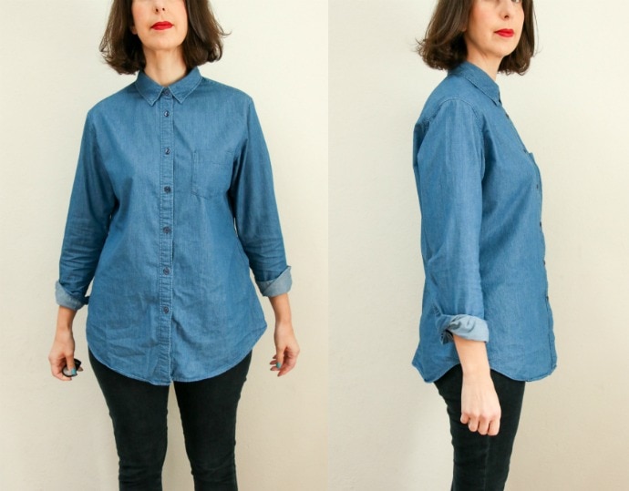 denim shirt before refashion