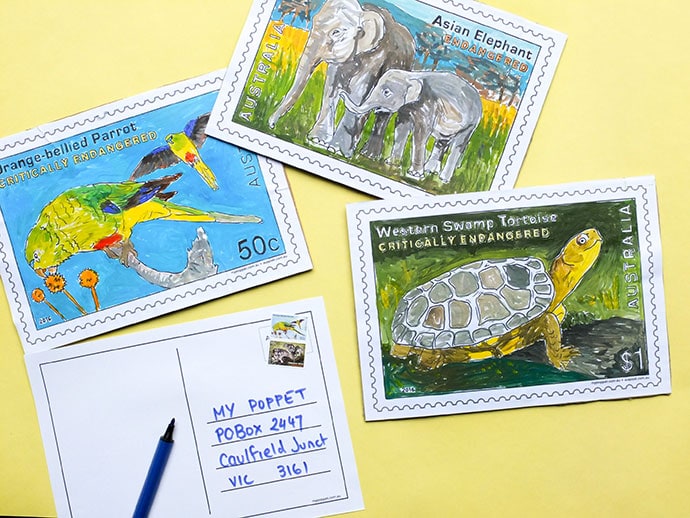 Stamp Collecting Month - Make a giant stamp postcard mypoppet.com.au