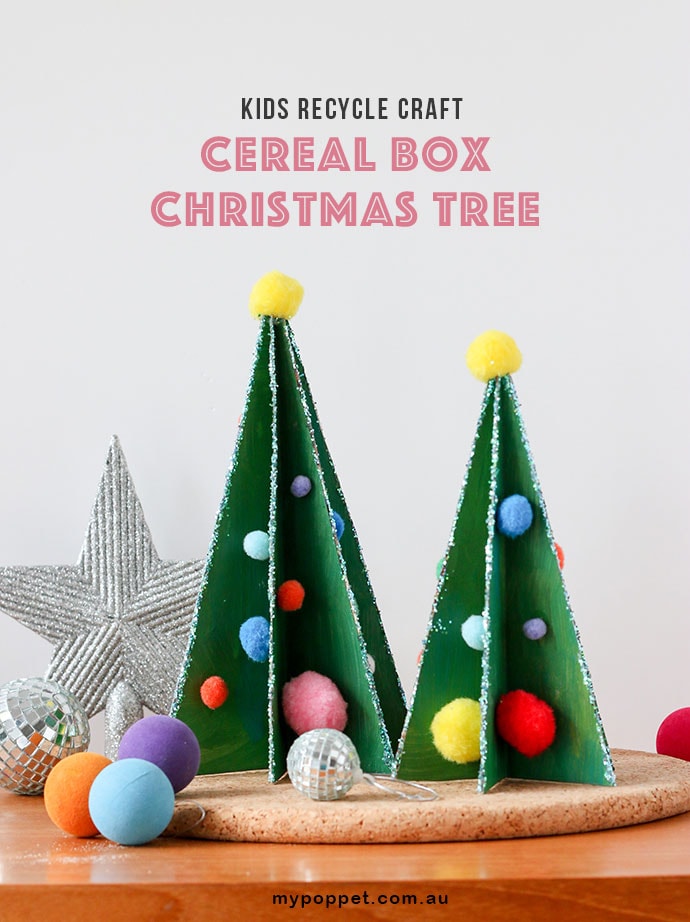 Kids Recycle Craft: Cereal Box Christmas Tree Decoration with printable template mypoppet.com.au