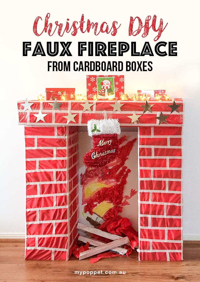 How to build a fake christmas fireplace from cardboard boxes - mypoppet.com.au