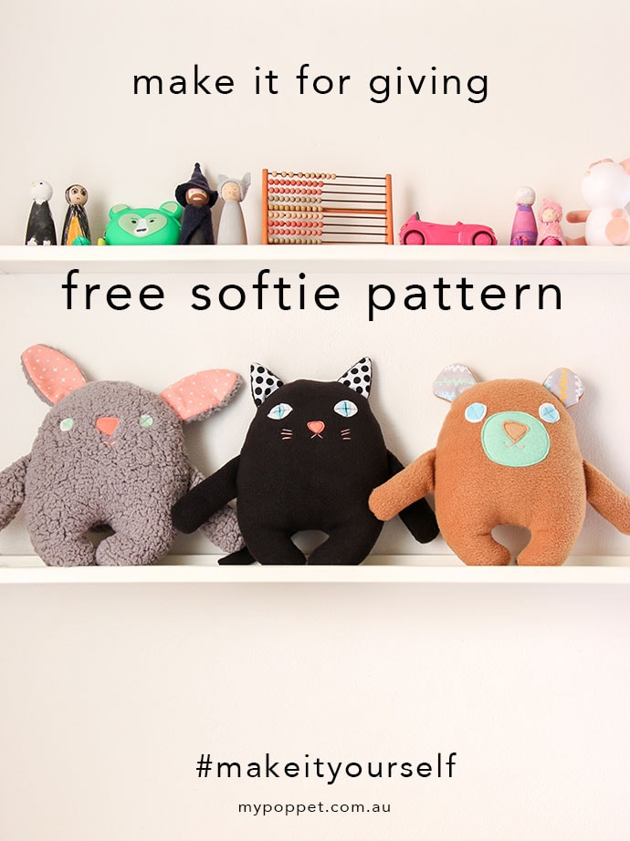 free softie paattern - bear, cat & bunny - mypoppet.com.au