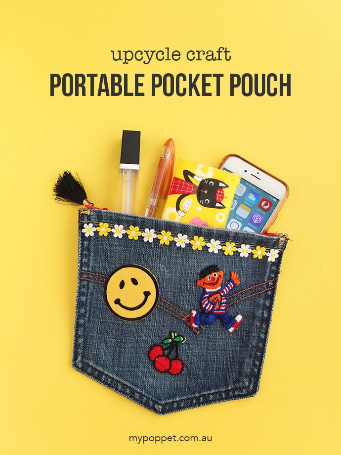 Upcycle Craft: Portable Pocket Pouch - Make a purse from old denim jean pockets - mypoppet.com.au