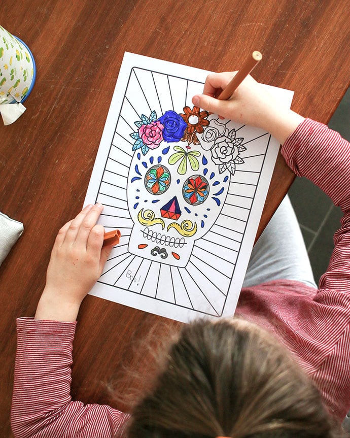 Free Halloween Printable Day Of The Dead Sugar Skull Colouring Page My Poppet Makes