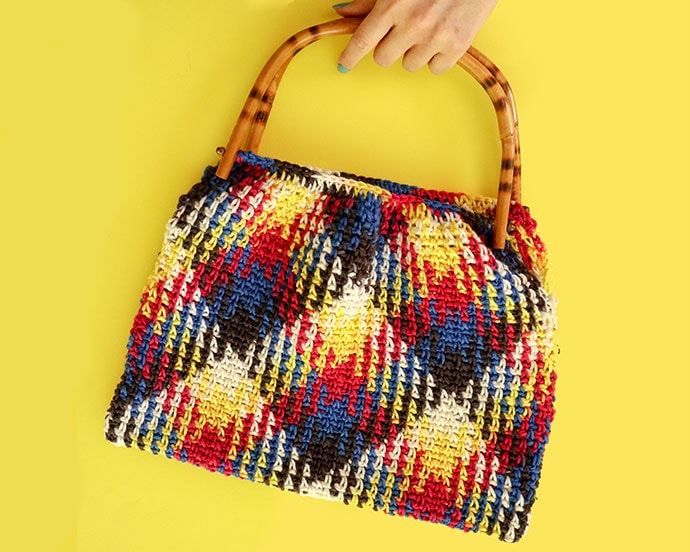 plaid Planned pooling crochet bag - red heart yarn review - mypoppet.com.au