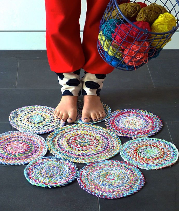 7 Antique Folk Art Rag Rug Textile Balls Scrap Cloth Quilting Weaving ...