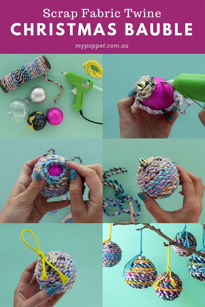 Scrap fabric Twine Christmas Baubles - mypoppet.com.au