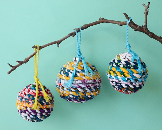 Scrap fabric twine christmas bauble - mypoppet.com.au