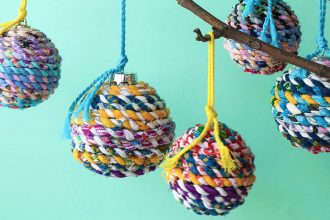 Scrap fabric twine christmas bauble - mypoppet.com.au