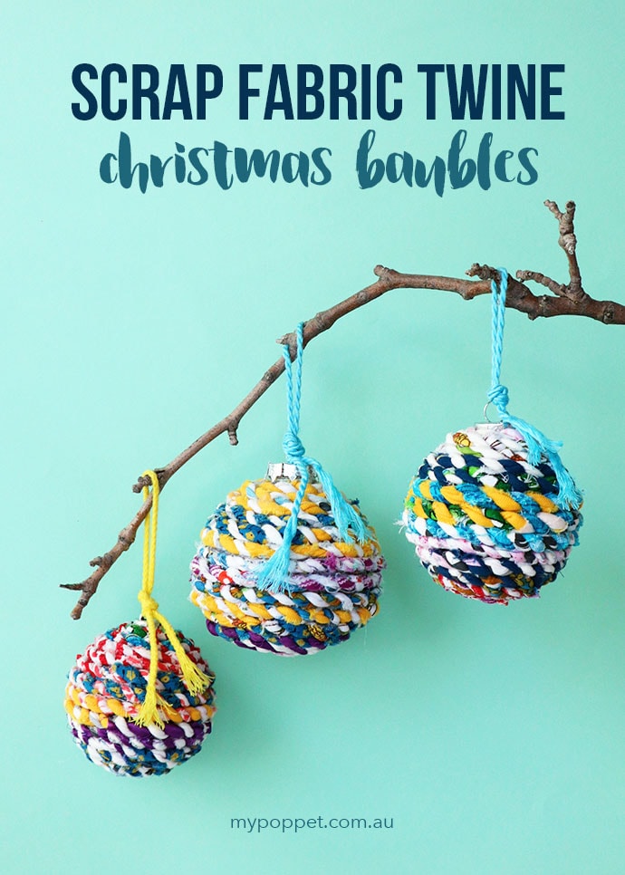 Scrap fabric Twine Christmas Baubles - mypoppet.com.au