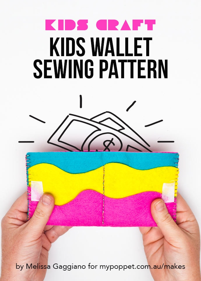 Kids wallet sewing pattern - Hands holding a rainbow felt wallet