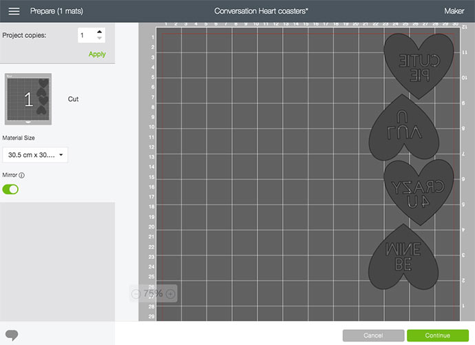 cricut design space mat layout screenshot