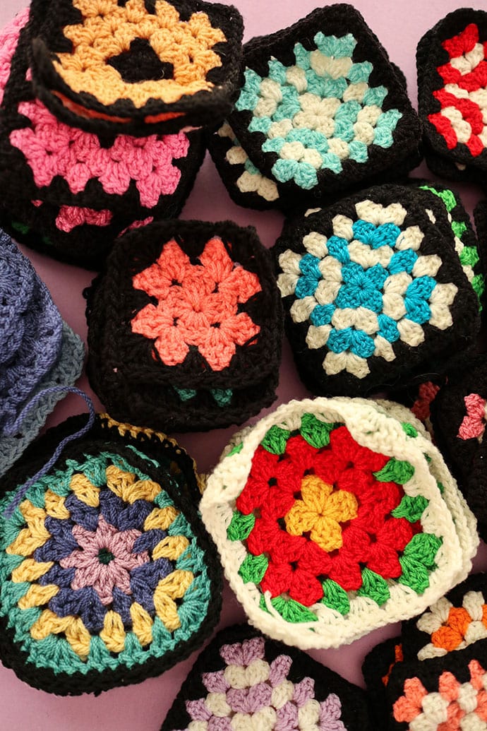 Assorted crochet granny squares