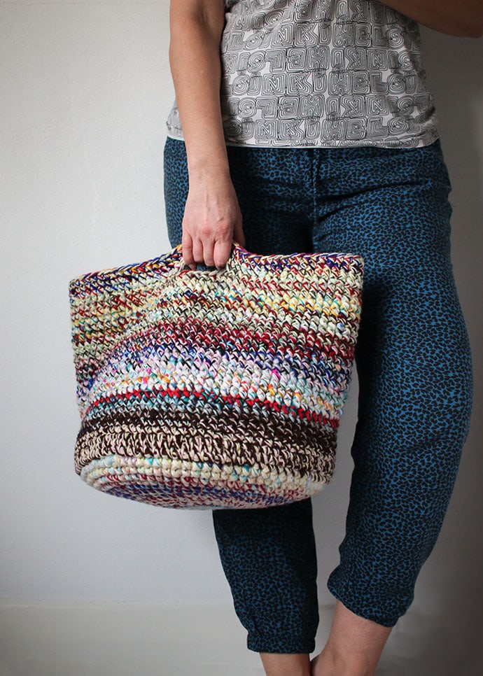 Crochet Scrap Yarn Tote Bag and Nesting Baskets - The Burgundy Basket