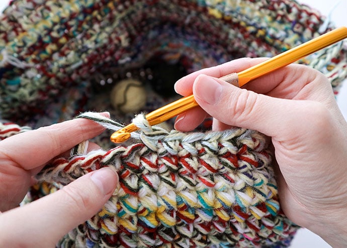 Scrap-tastic Crochet Basket: Scrap Yarn Basket - The Burgundy Basket