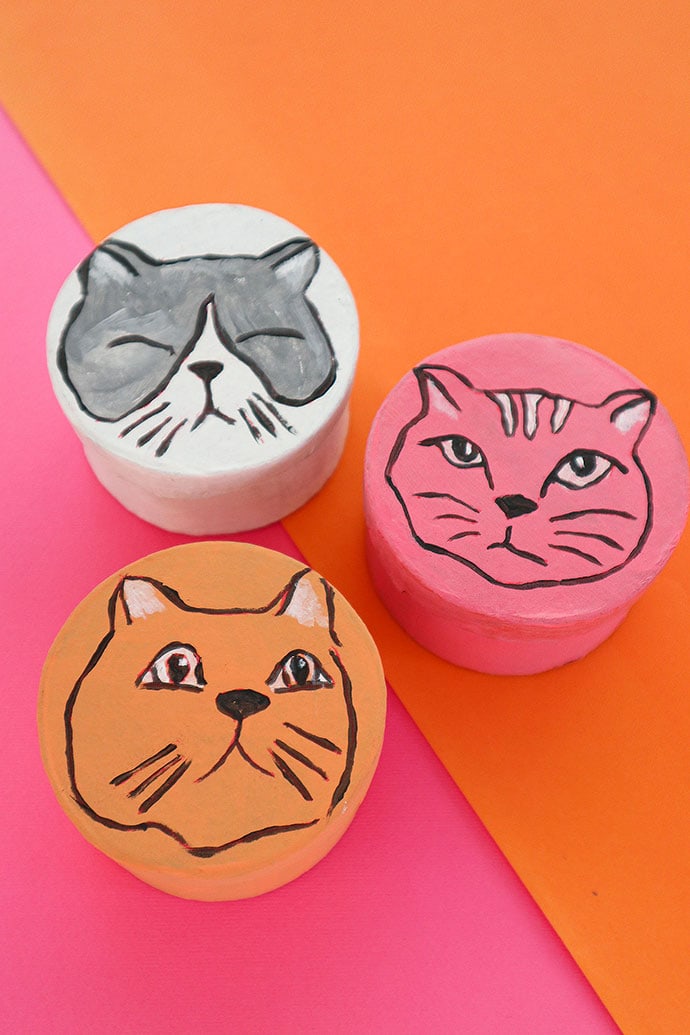 Best gift box for cat lovers - Make this with just paint - 3 round cat face gift boxes