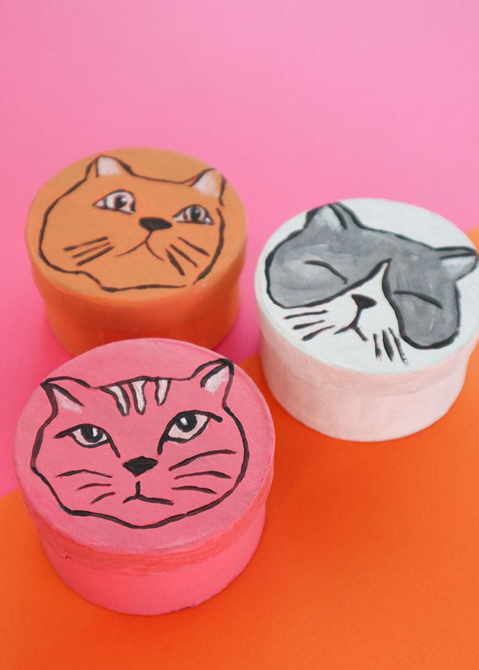 3 cat face round gift box - DIY craft project