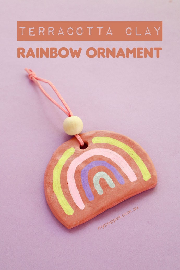 DIY air dry clay rainbow ornament