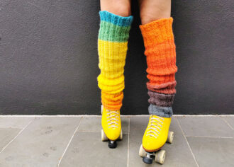 rainbow legwarmers with rollerskates