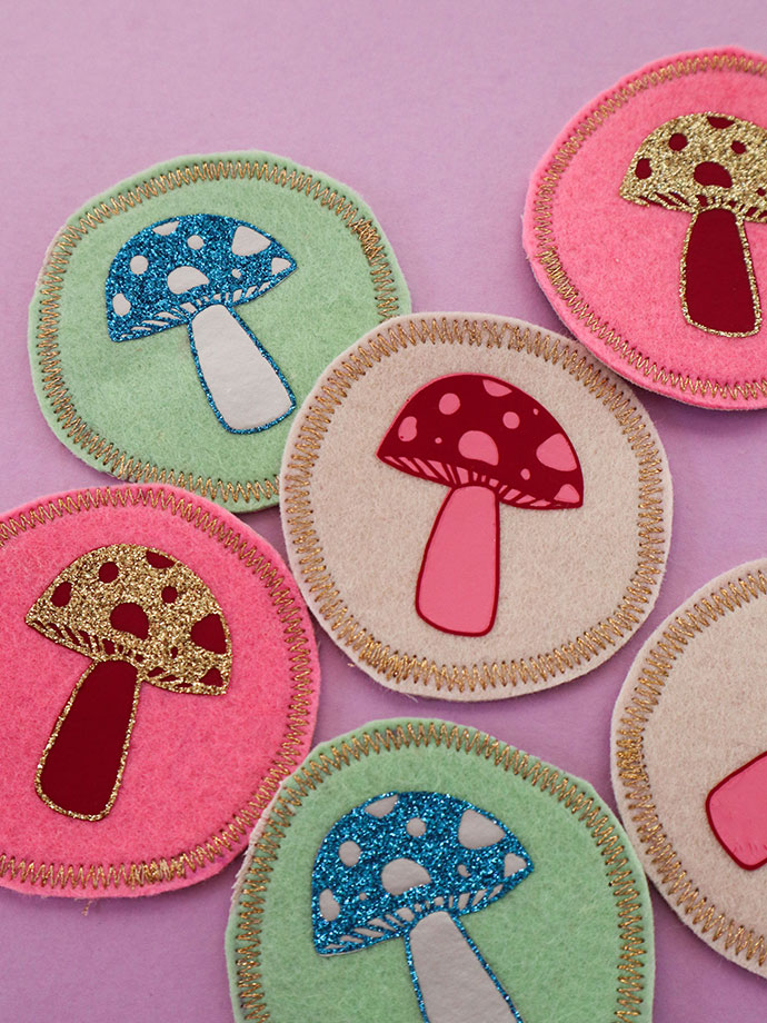 Multi coloured DIY felt mushroom patches