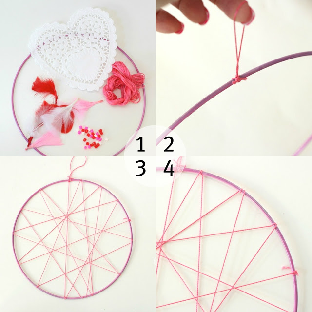 How to make a valentine dream catcher step by step picture collage