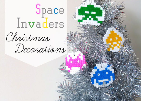 Space invader pixel ornament christmas decoration Hama bead