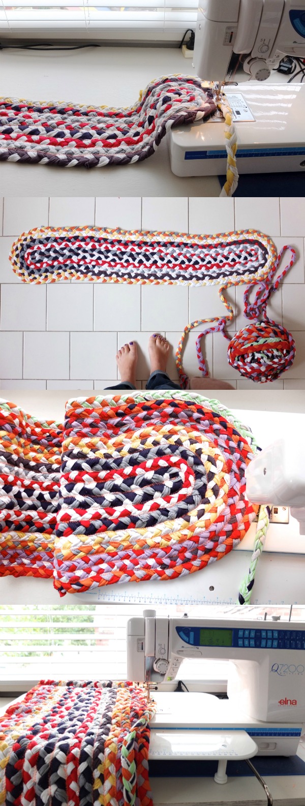 braided t-shirt rug sewing progress