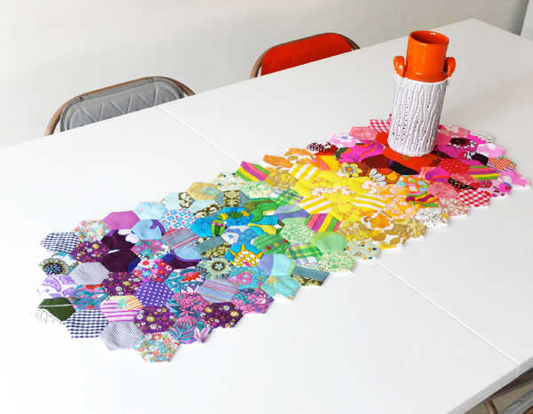 finished table runner hexagon rainbow