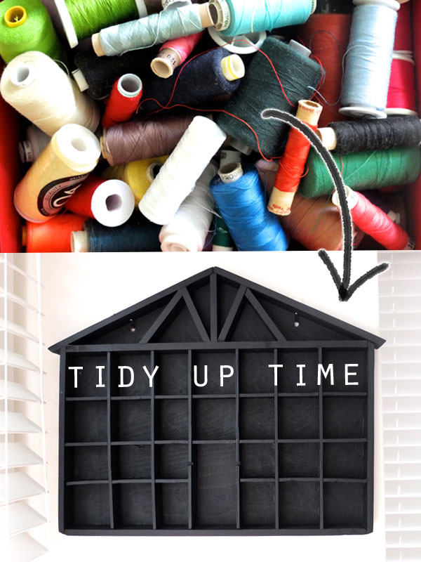 Easy Makeover: House Shelf Thread Storage